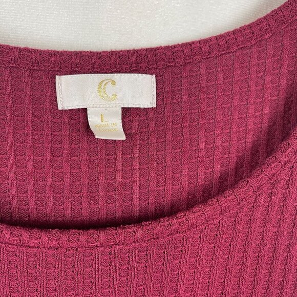 C Women Sleeveless Burgundy Waffle Asymmetrical Tank Top Size L - Picture 3 of 7